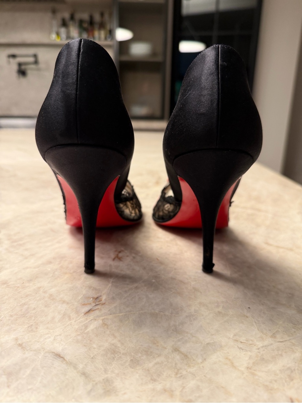 Gently worn Christian Louboutin Black Lace Pointed Toe Pumps with Pink Bow - Picture 3 of 10
